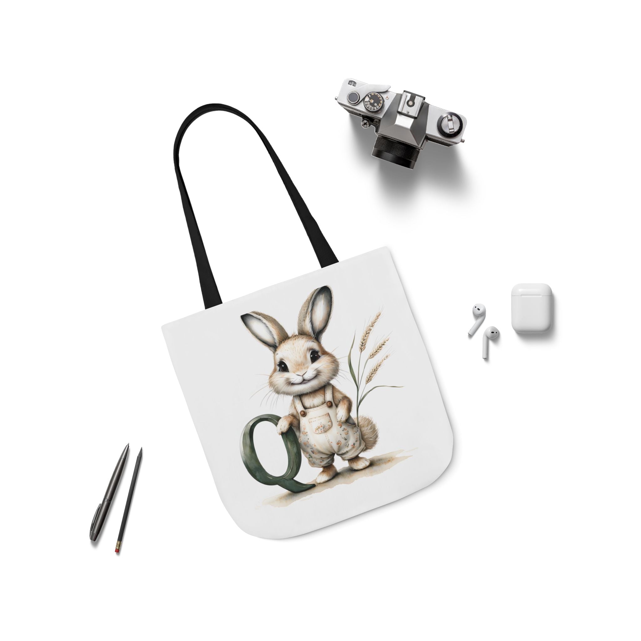 Cute Letter Q Rabbit Canvas Tote Bag - Eco-Friendly Shopping, Gift Bag, Farmer's Market, Kid's Lunch, Summer Fun