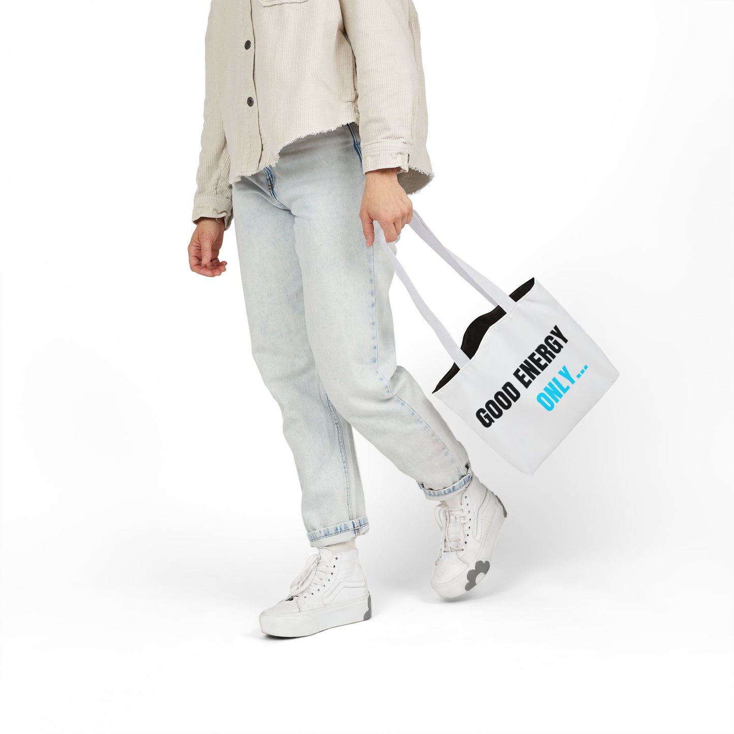 Good Energy Only Double Sided Print Canvas Tote Bag, Eco-Friendly Shopping Bag, Beach Tote, Everyday Carry, Gift for Friends, Motivational