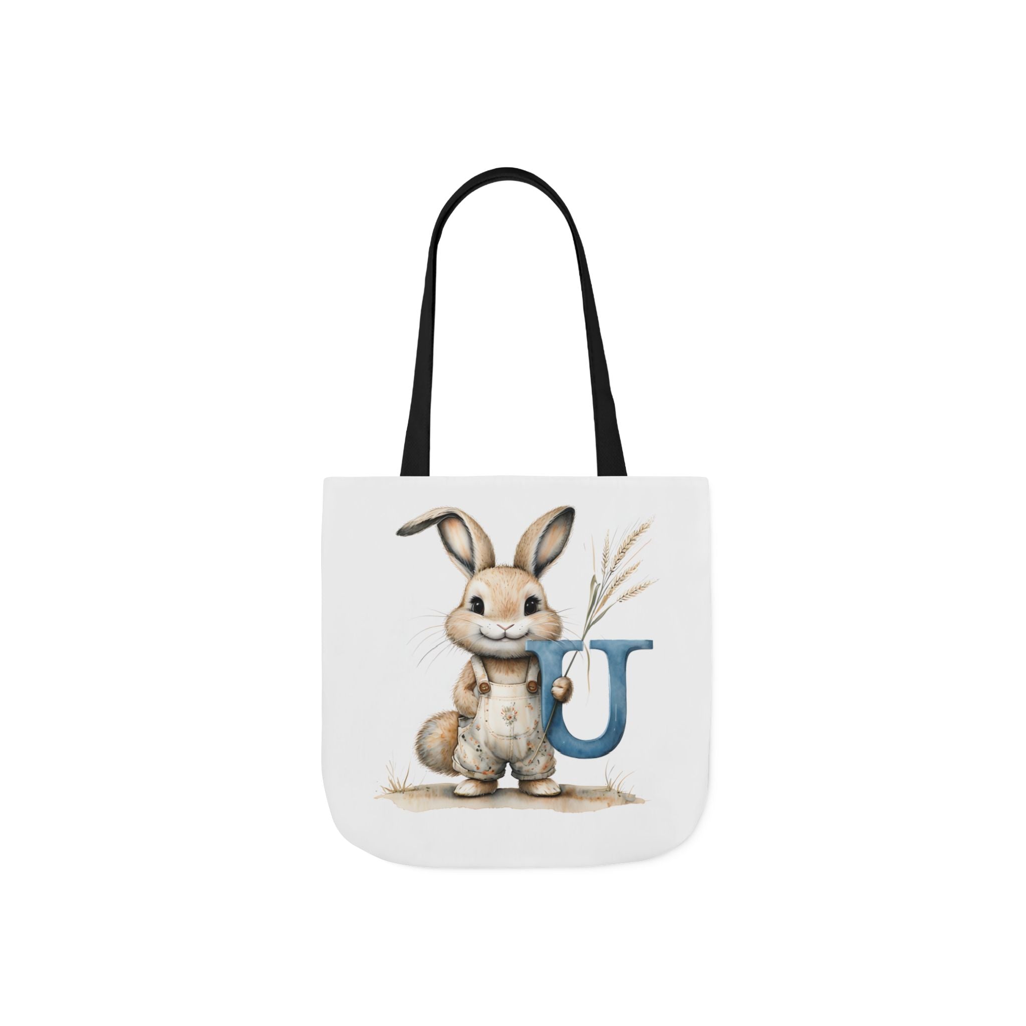 Whimsical Letter U Bunny Canvas Tote Bag, Easter Gift, Eco-Friendly Bag, Spring Decor, Cute Animal Lover's Tote