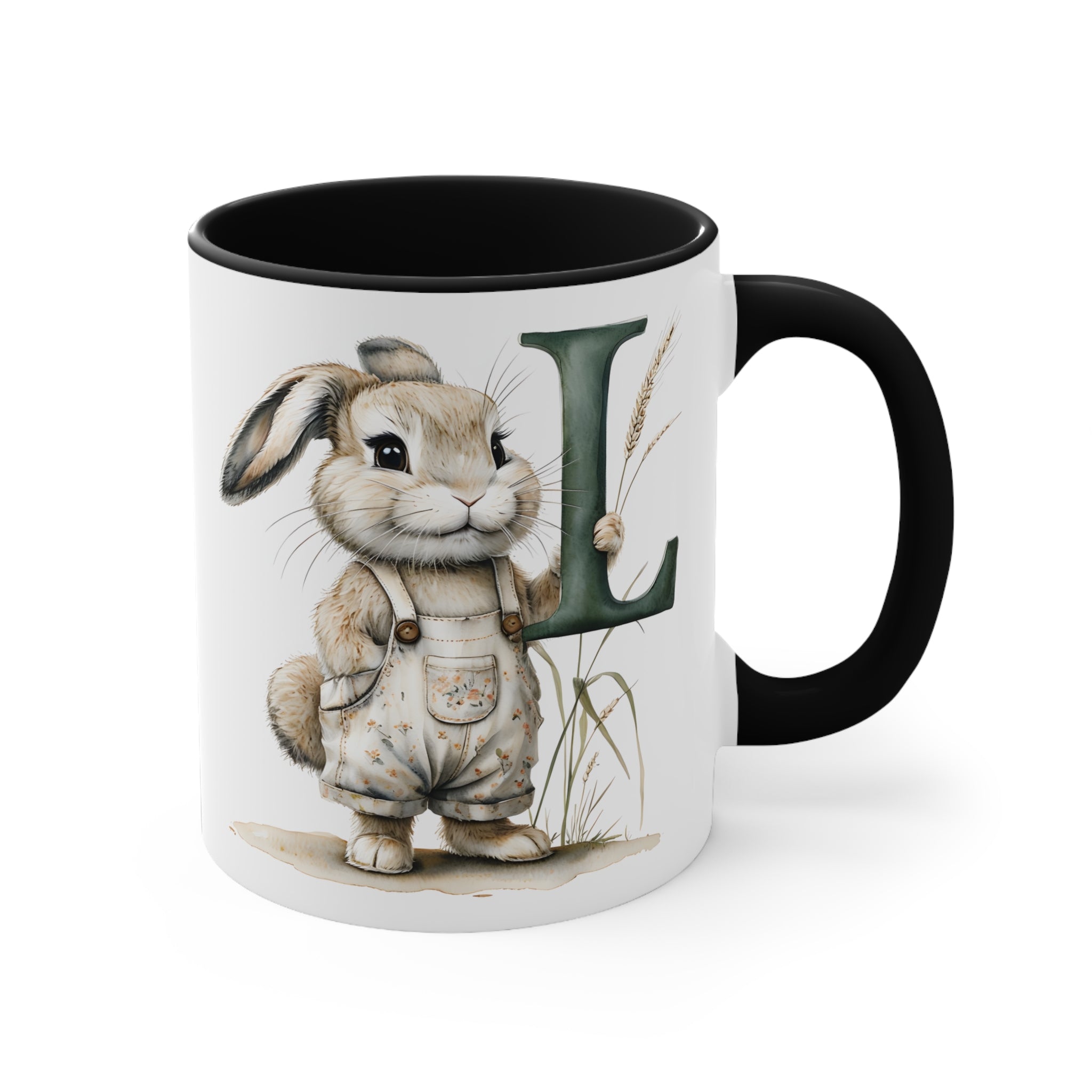Whimsical Letter L Bunny Initial Mug | Colourful Accent Mugs, Gift for Coffee Lovers, Cute Kitchen Decor, Easter, Spring