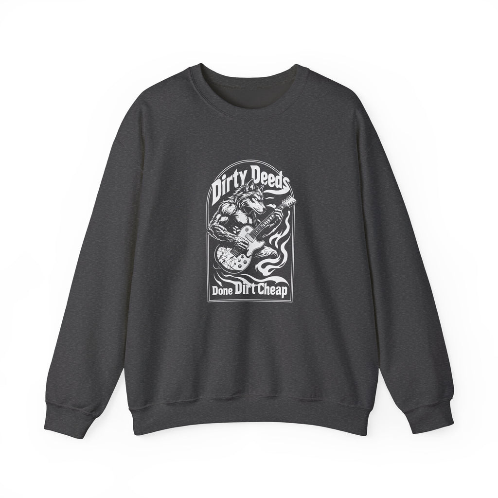Crewneck Sweatshirt — 'Dirty Deeds Done Dirt Cheap' Retro Skull Graphic