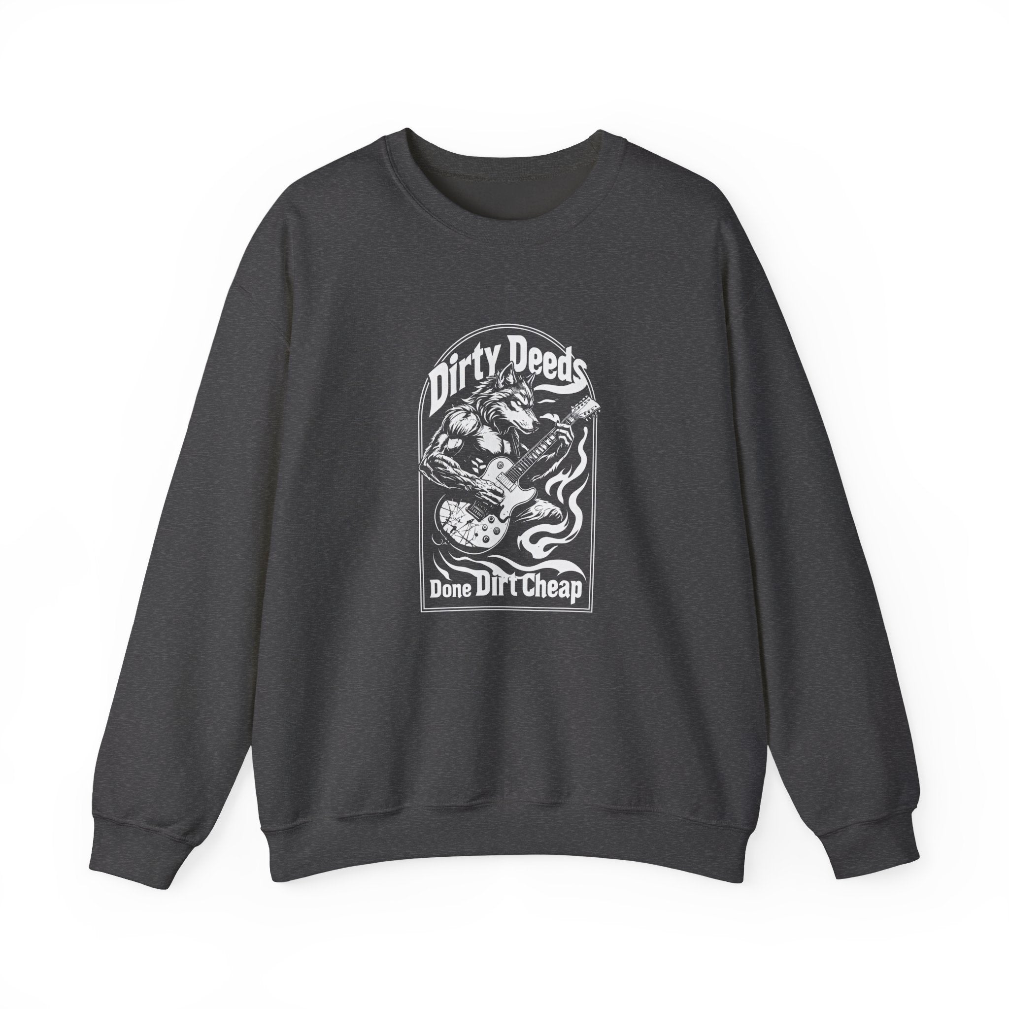 Crewneck Sweatshirt — 'Dirty Deeds Done Dirt Cheap' Retro Skull Graphic
