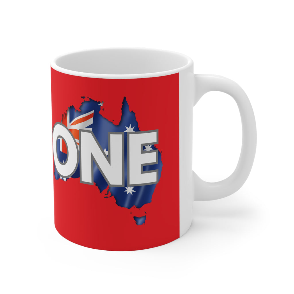 Australia ONE Flag Map Unity Red Ceramic Coffee Mug — 11oz