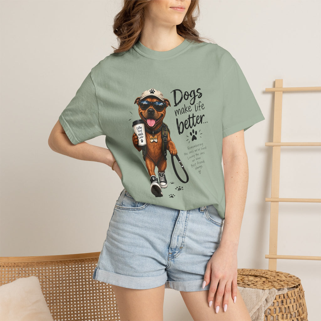 Dog Lovers Staffy T‑Shirt — "Dogs Make Life Better" Graphic Tee