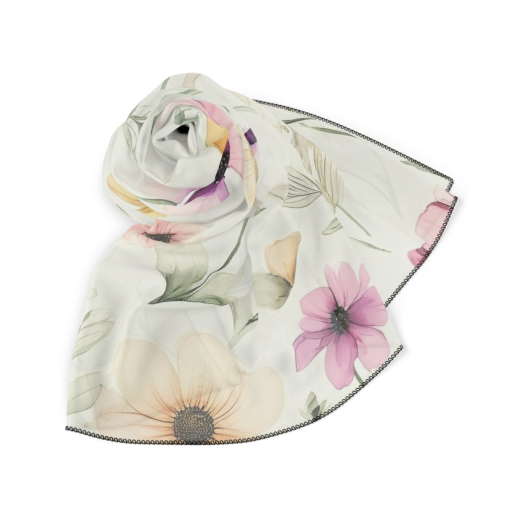 Pastel Delicate Floral Silk-Look Scarf — Soft Garden Print