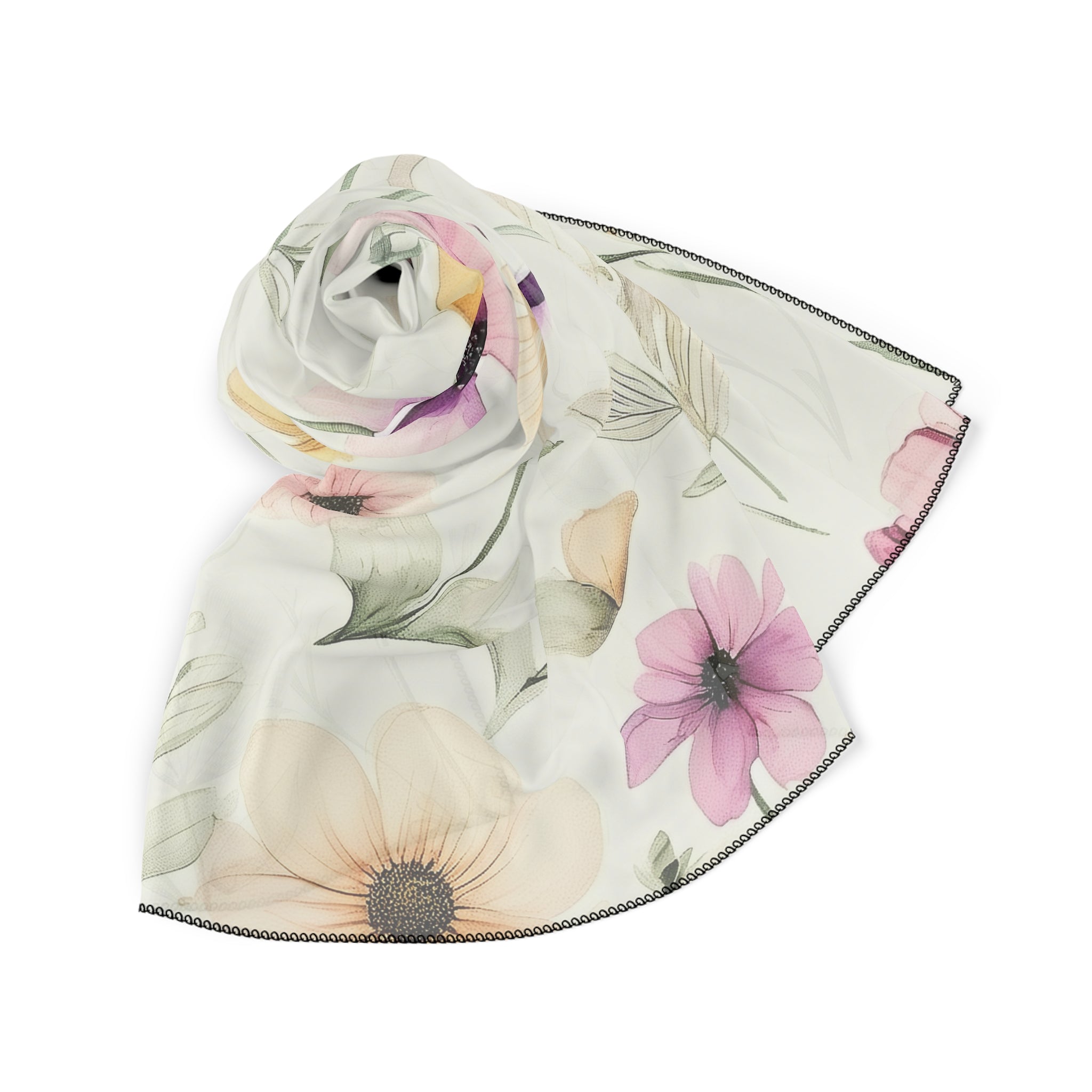 Pastel Delicate Floral Silk-Look Scarf — Soft Garden Print