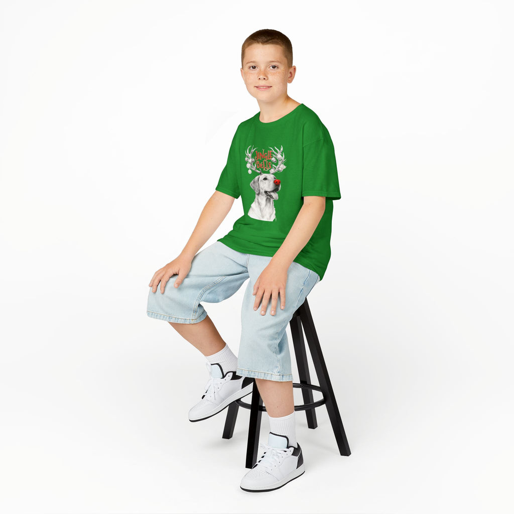 Kids T-Shirt — 'Jingle Bells' Reindeer Dog Christmas Tee