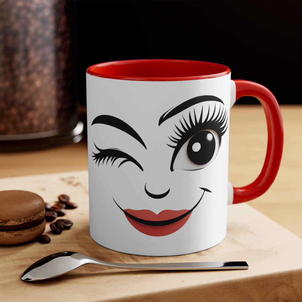 Quirky RED Face Outline Accent Mug 11oz