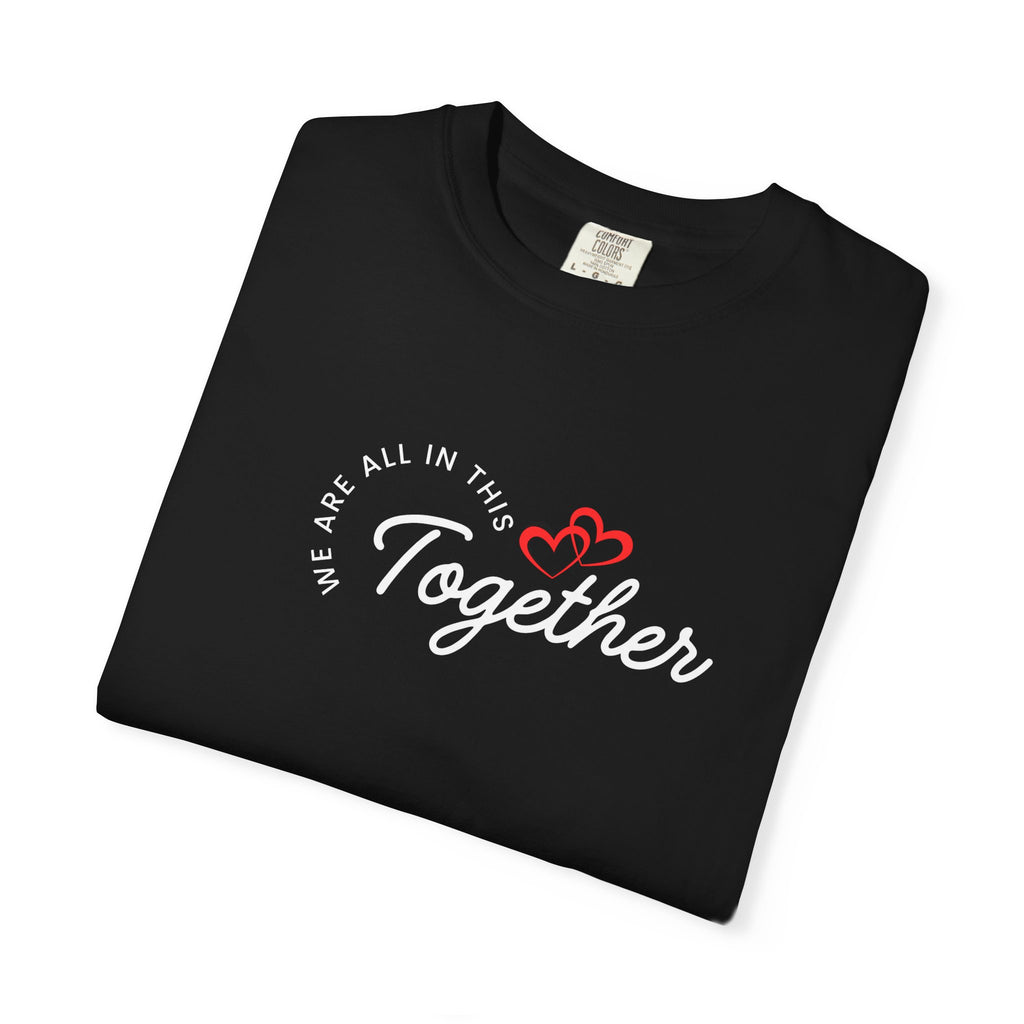 Unisex ONE Together Heart T-Shirt — "We Are All In This Together" Front Text, Australian Flag One Back Design