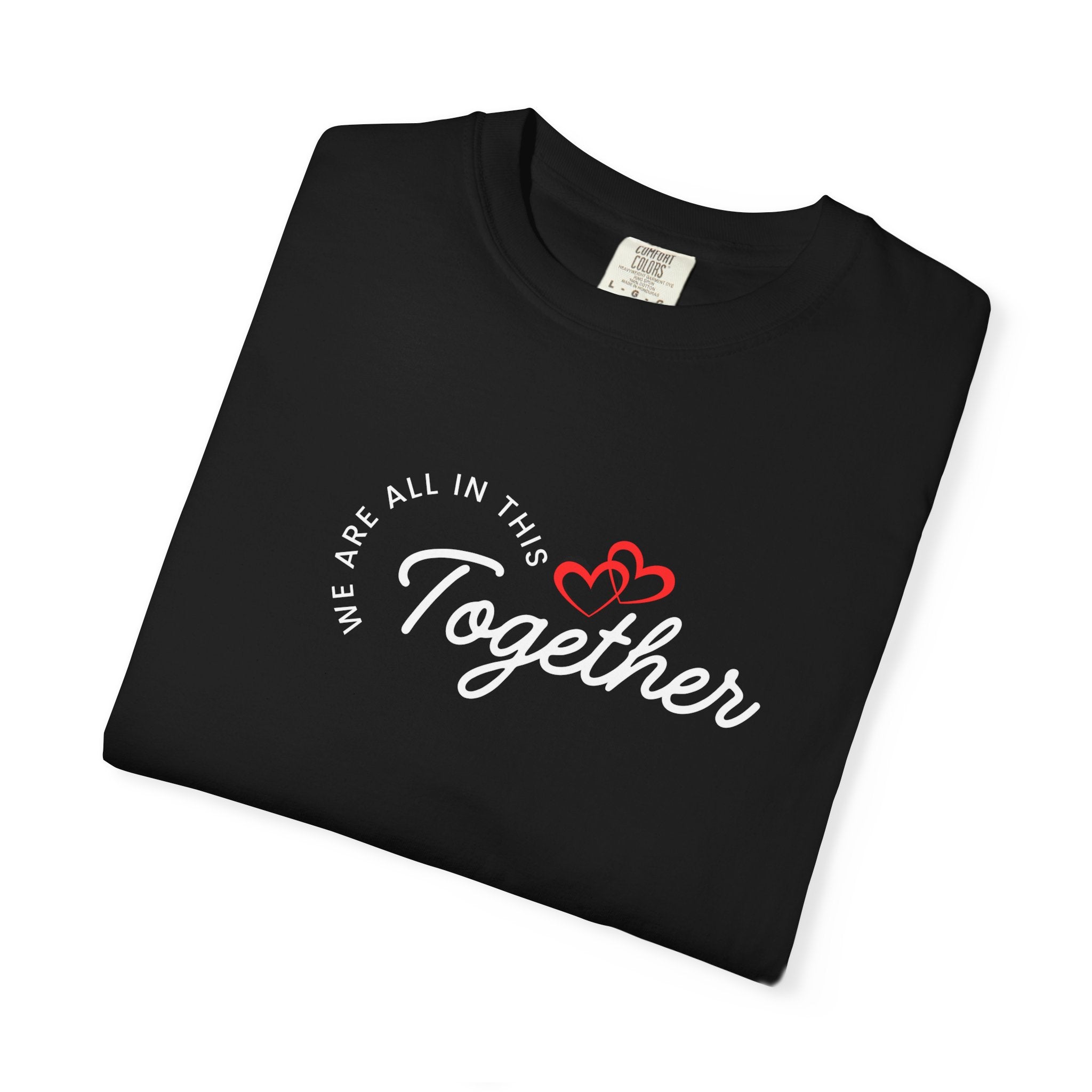 Unisex ONE Together Heart T-Shirt — "We Are All In This Together" Front Text, Australian Flag One Back Design