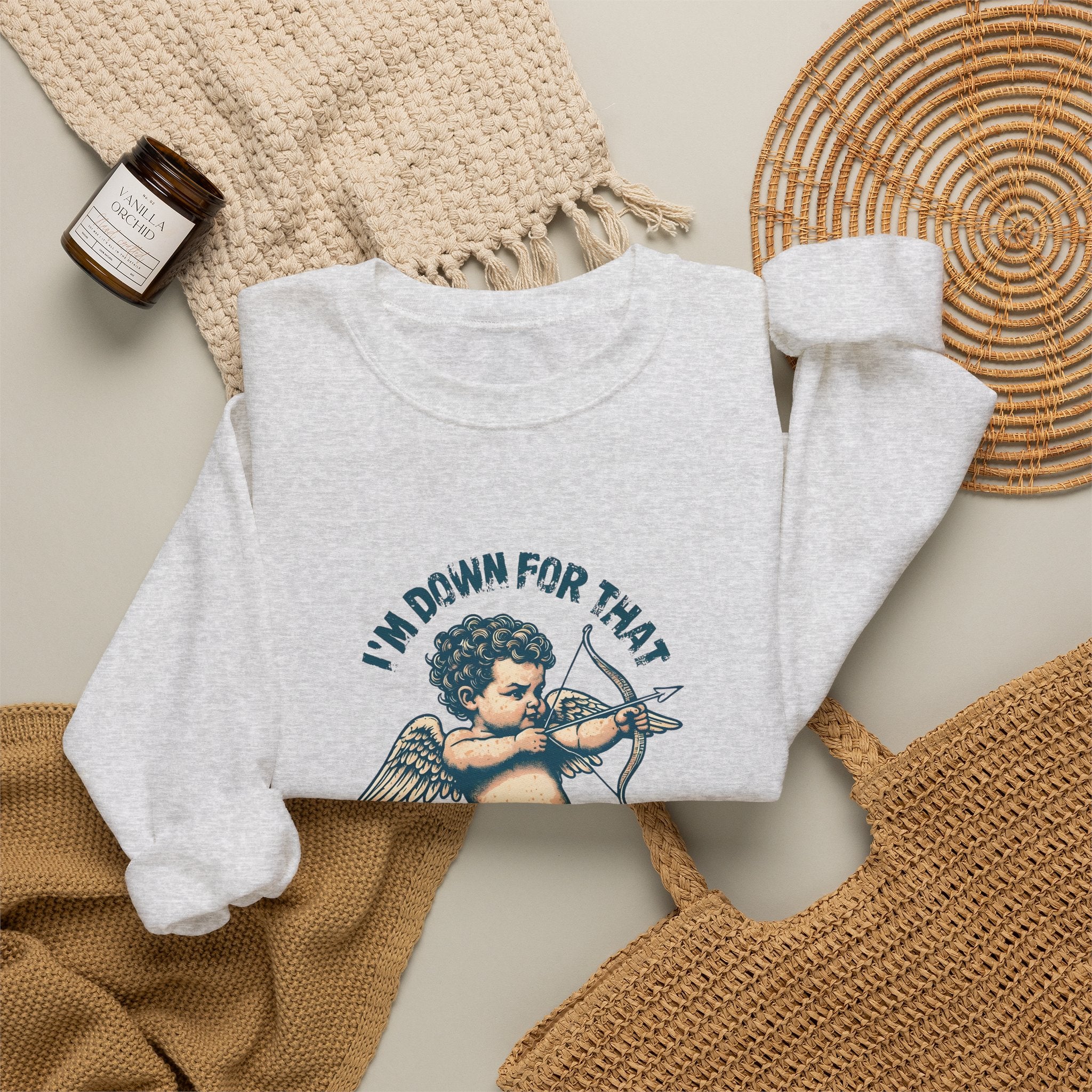 Cupid Graphic 'I'm Down For That' Crewneck Sweatshirt