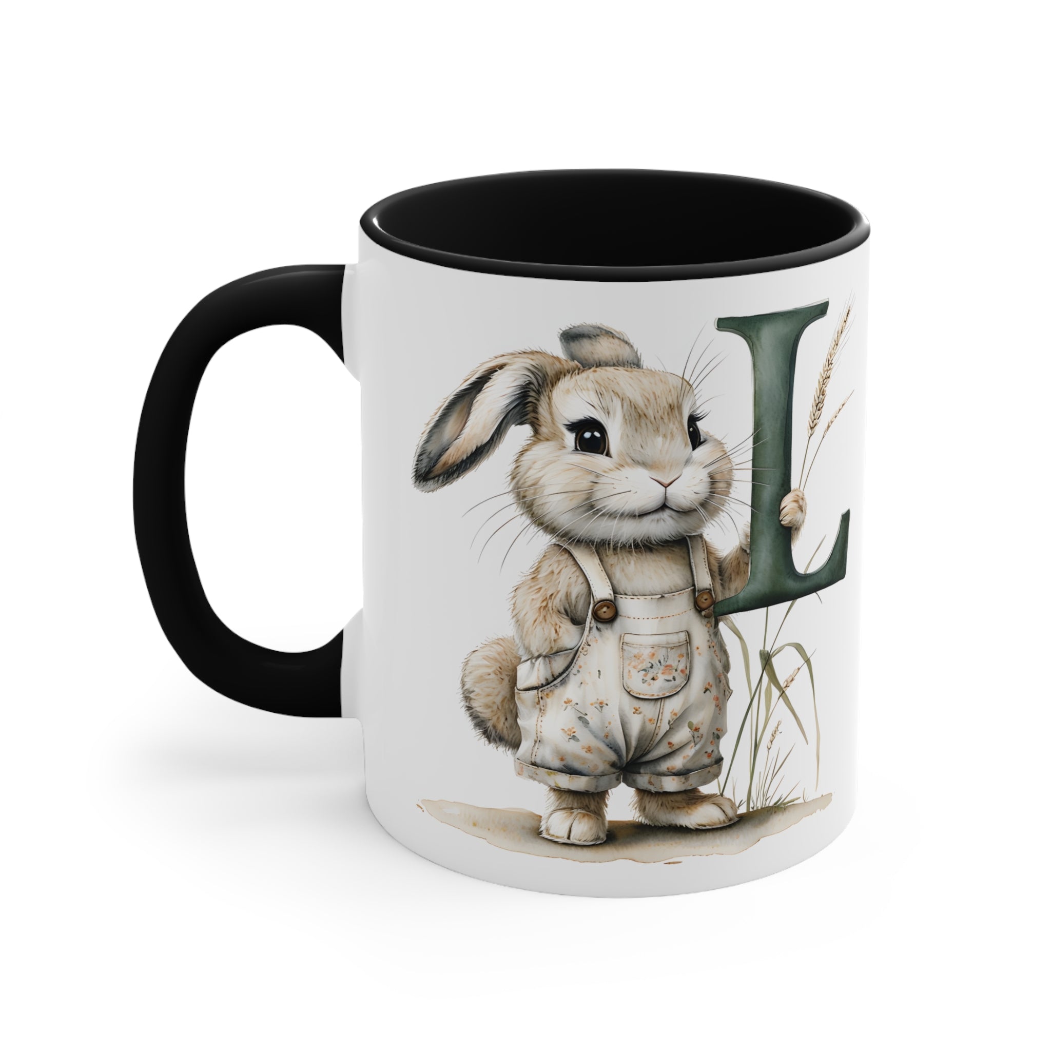 Whimsical Letter L Bunny Initial Mug | Colourful Accent Mugs, Gift for Coffee Lovers, Cute Kitchen Decor, Easter, Spring