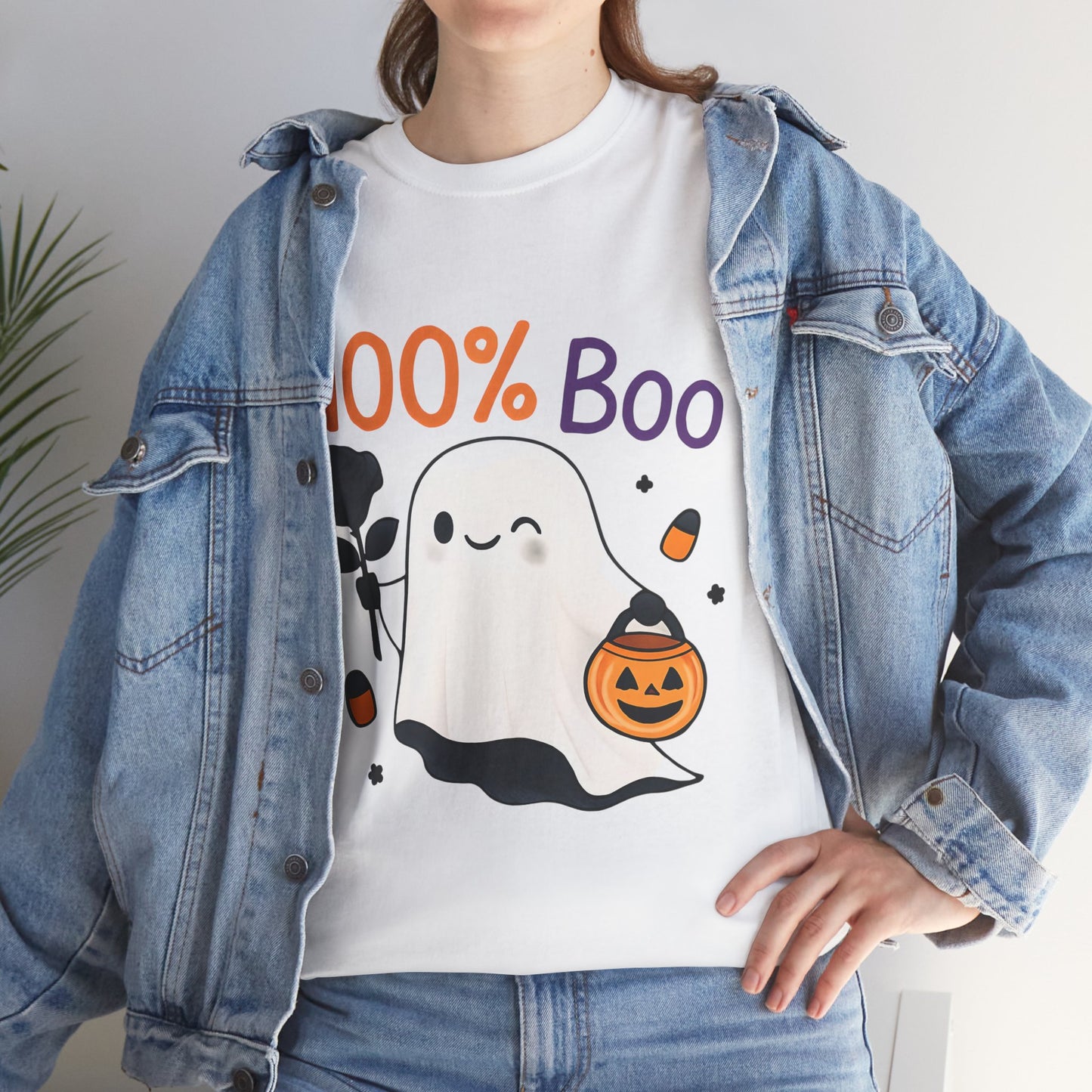 100% Boo Ghost Tee | Unisex Heavy Cotton Tee, Halloween Shirt, Casual Wear, Gift for Ghost Lovers, Cute Halloween Apparel