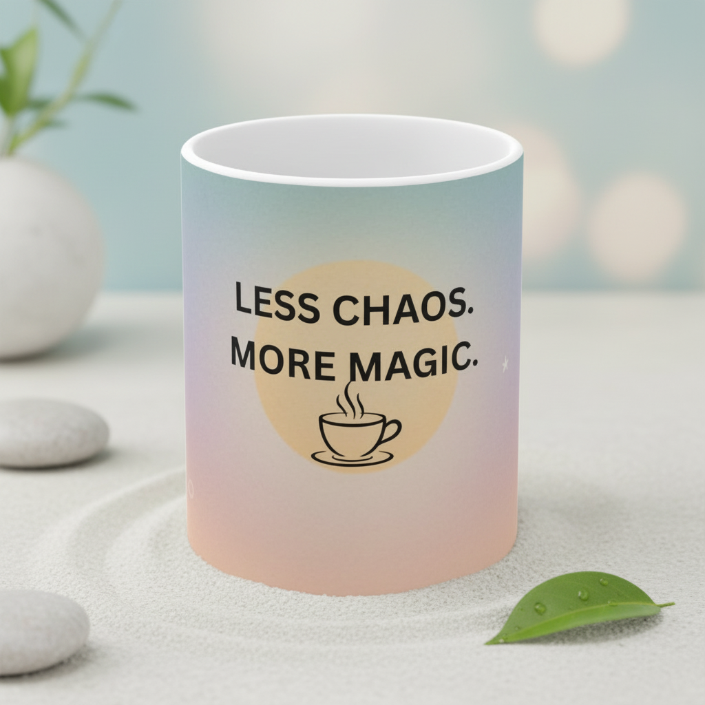 Less Chaos More Magic Ceramic Coffee Mug — 11oz Inspirational Coffee Cup