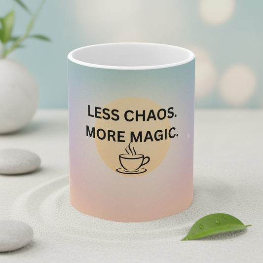 Less Chaos More Magic Ceramic Coffee Mug — 11oz Inspirational Coffee Cup