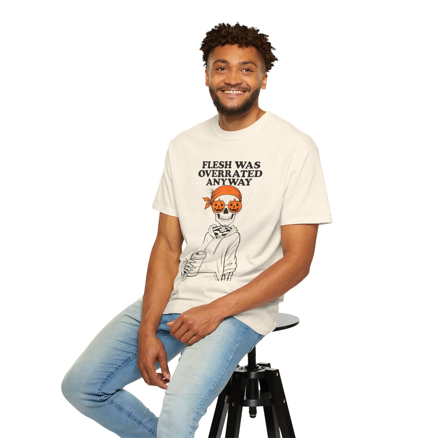 Halloween Graphic Tee, Unisex Garment-Dyed T-shirt with Skeleton Design, Funny Halloween Shirt, Casual Wear, Gift for Halloween Lovers