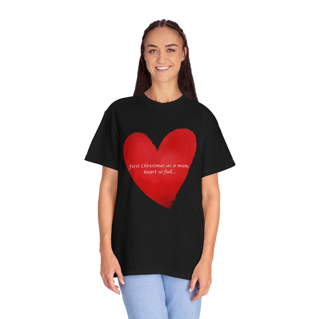 Black women’s T-shirt with centered red heart brushstroke graphic