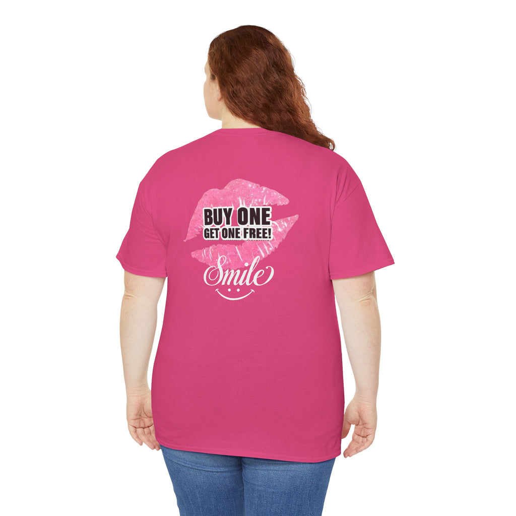 Smile Lip Print Tee — "Buy One Get One Free" Graphic T-Shirt Back Print
