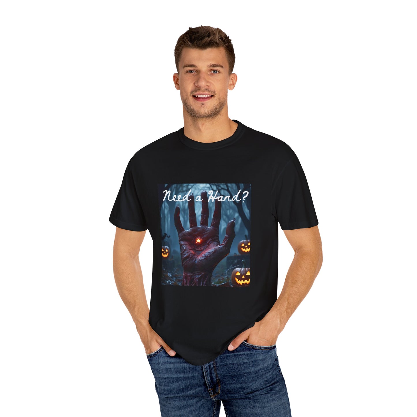 Spooky Need a Hand Halloween T-Shirt, Unisex Garment-Dyed Tee, Need a Hand Graphic Shirt, Fall Fashion, Halloween Party Wear, Gift for Horror Fans