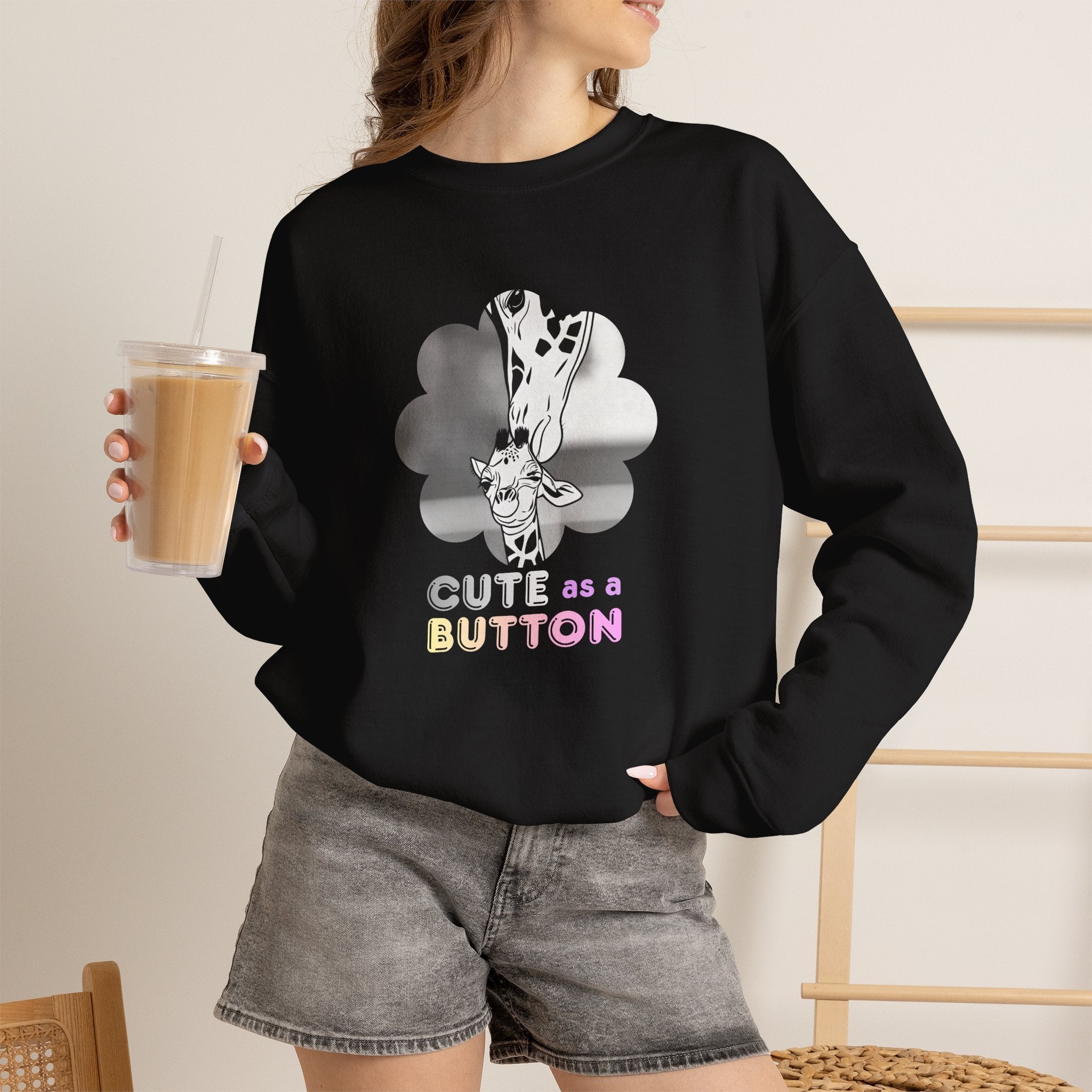 Crewneck Sweatshirt — Cute as a Button Giraffe Graphic