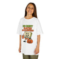White kids T-shirt with Halloween SpongeBob graphic and slogan