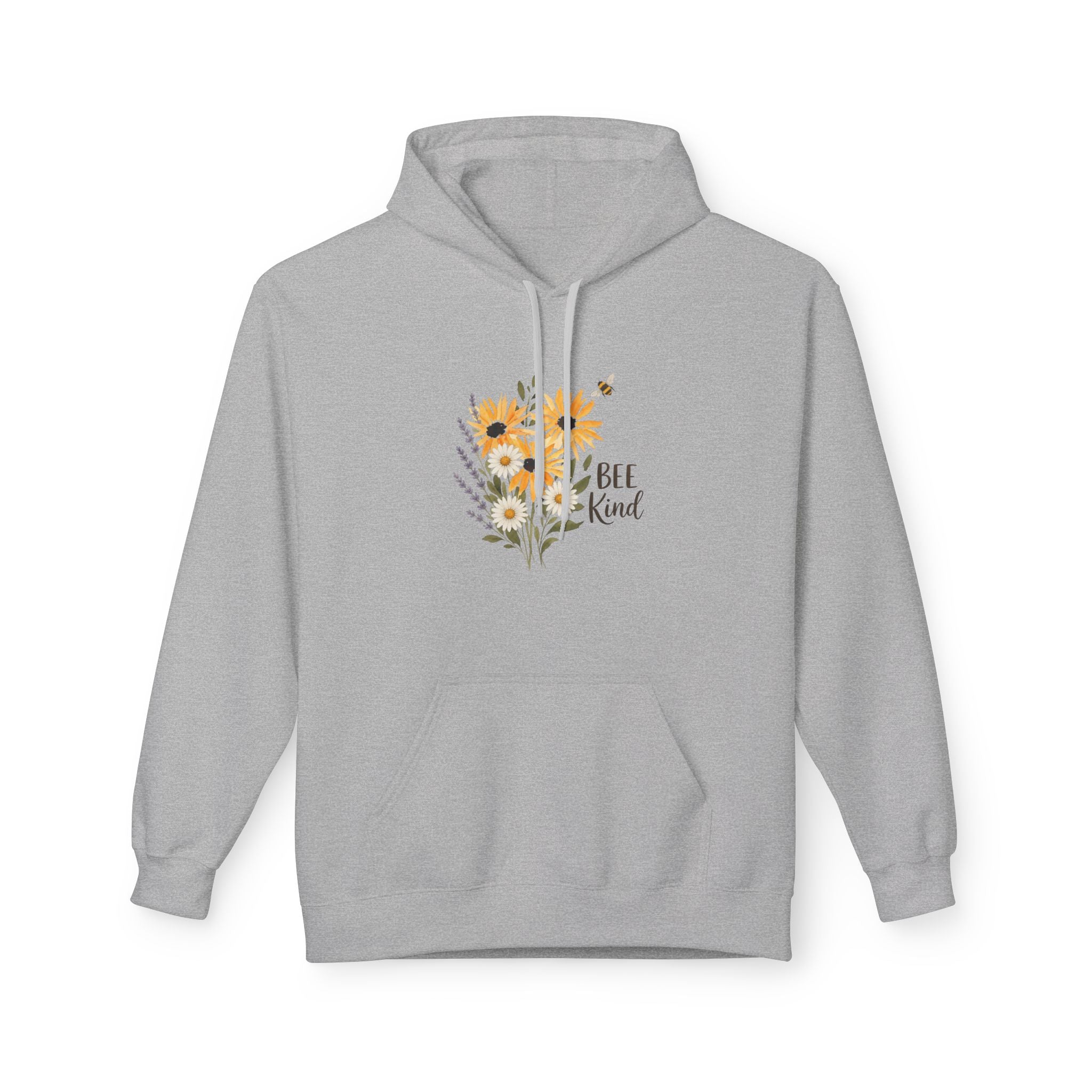 Sport grey floral bee hoodie with kangaroo pocket and drawstring hood
