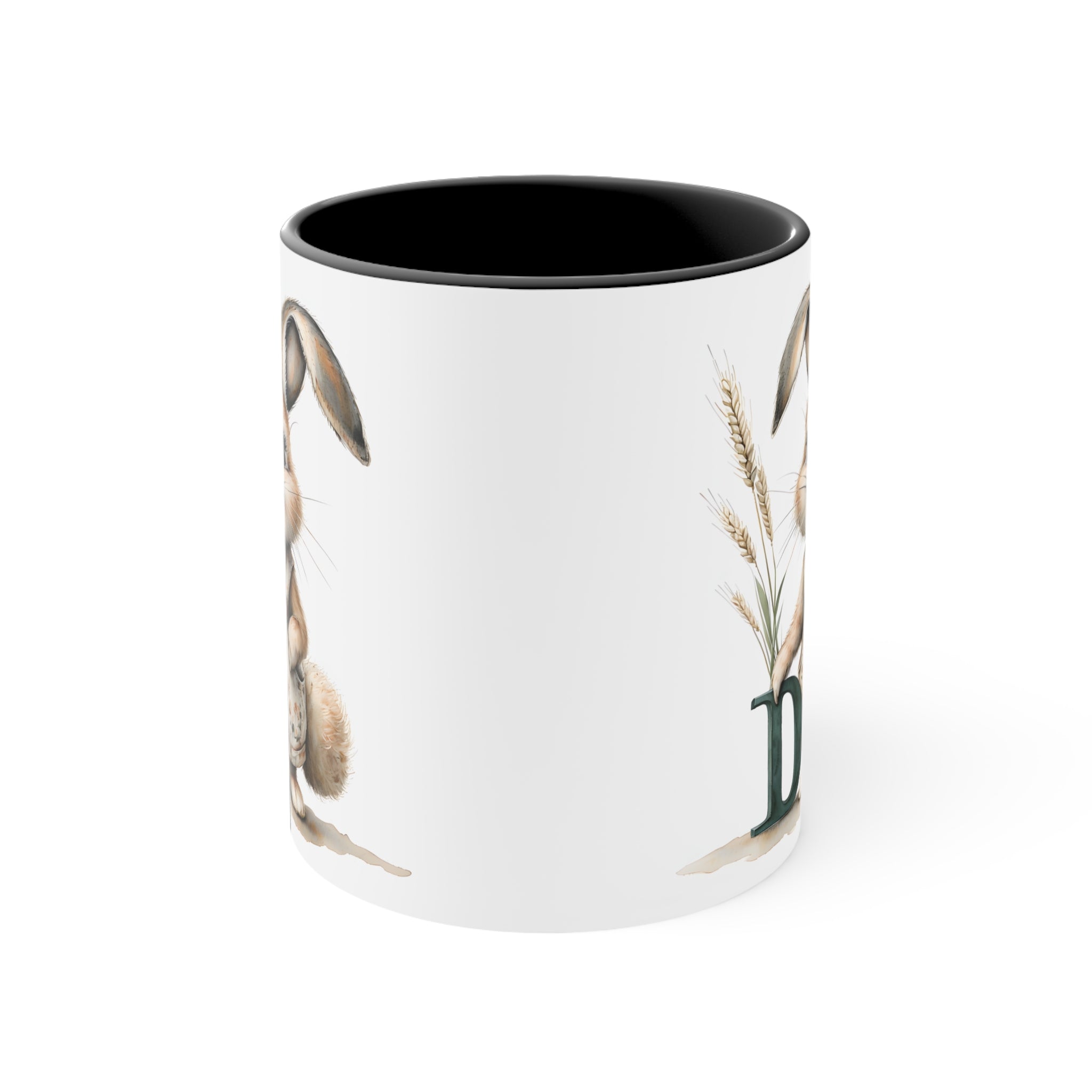 Whimsical Letter D Bunny Accent Mug - Cute Rabbit Design for Coffee Lovers, Unique Gift for Easter, Kids, Home Decor