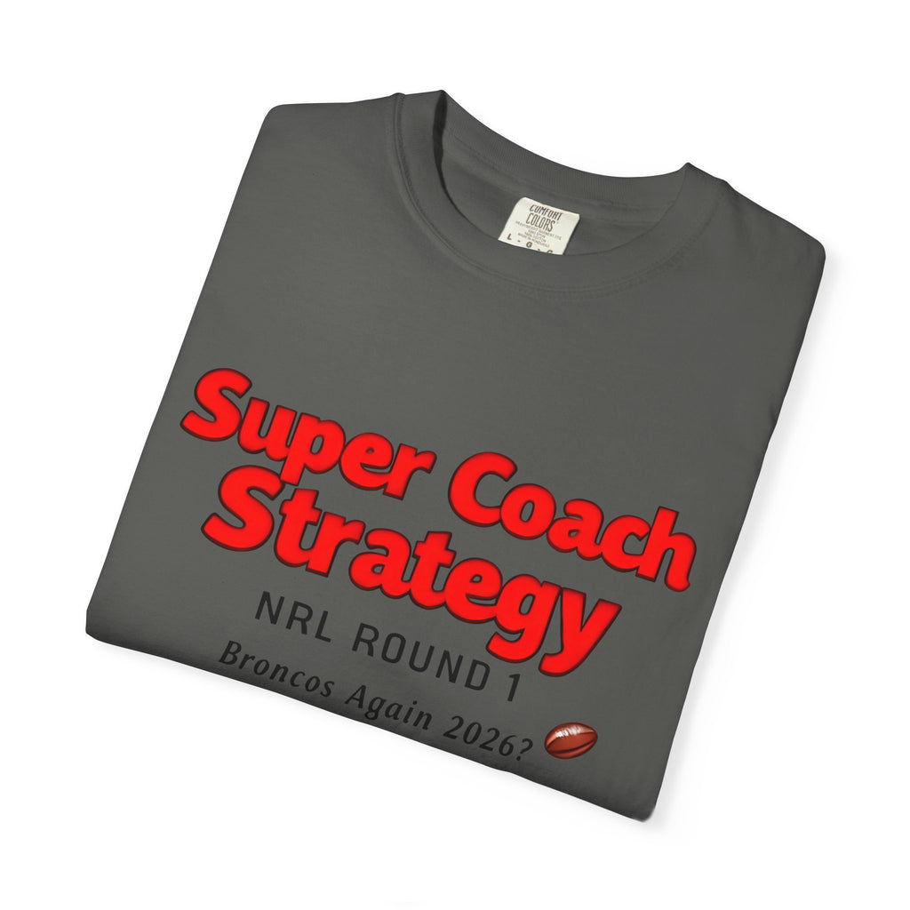Super Coach Strategy Graphic T-Shirt — 'Broncos Again 2026?' Sports Humour Tee with Definition Print