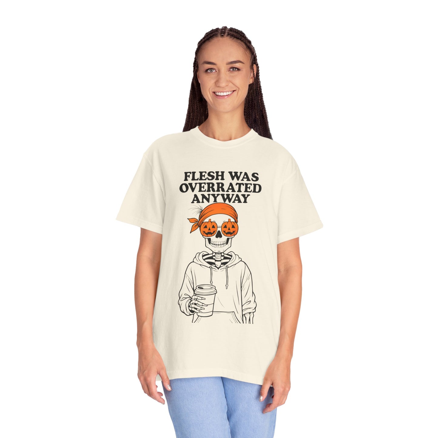 Halloween Graphic Tee, Unisex Garment-Dyed T-shirt with Skeleton Design, Funny Halloween Shirt, Casual Wear, Gift for Halloween Lovers