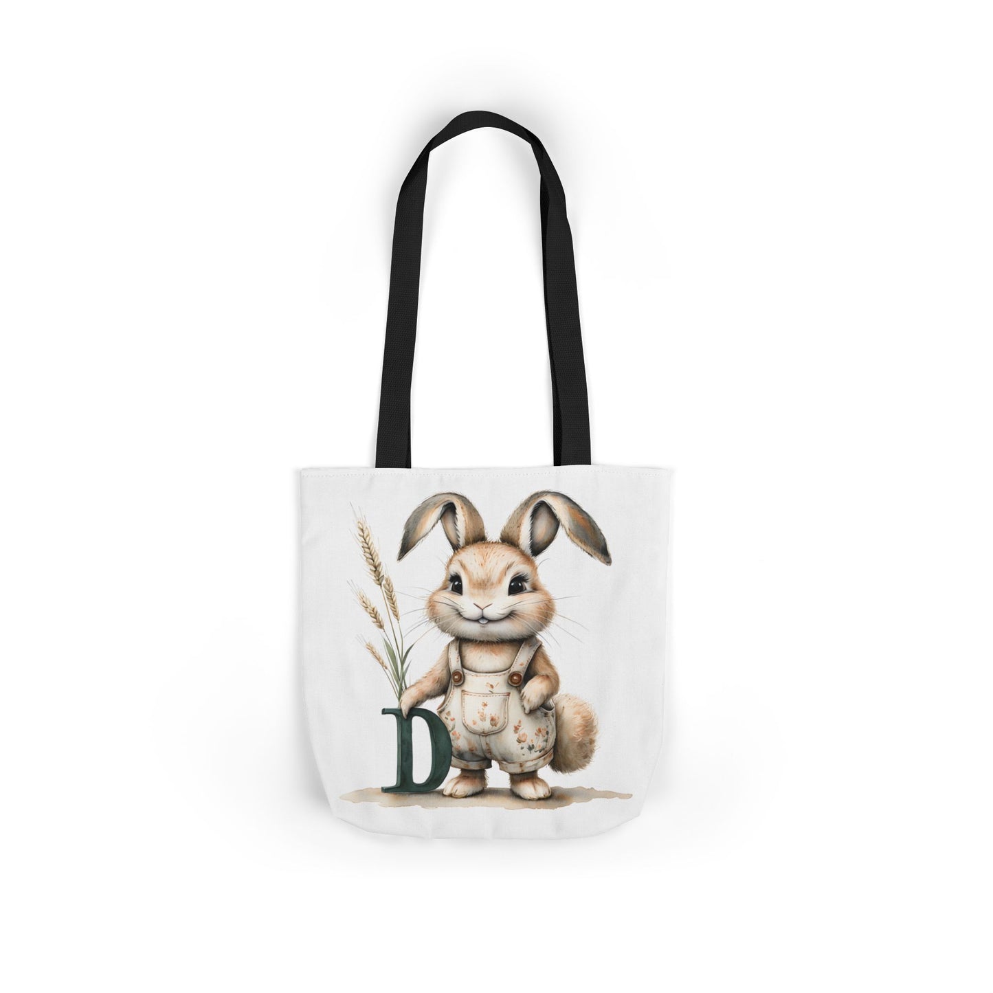 Adorable Letter D Bunny Canvas Tote Bag, Spring Shopping, Easter Gift, Personalized Reusable Bag, Cute Animal Lover Tote, Eco-Friendly Bag