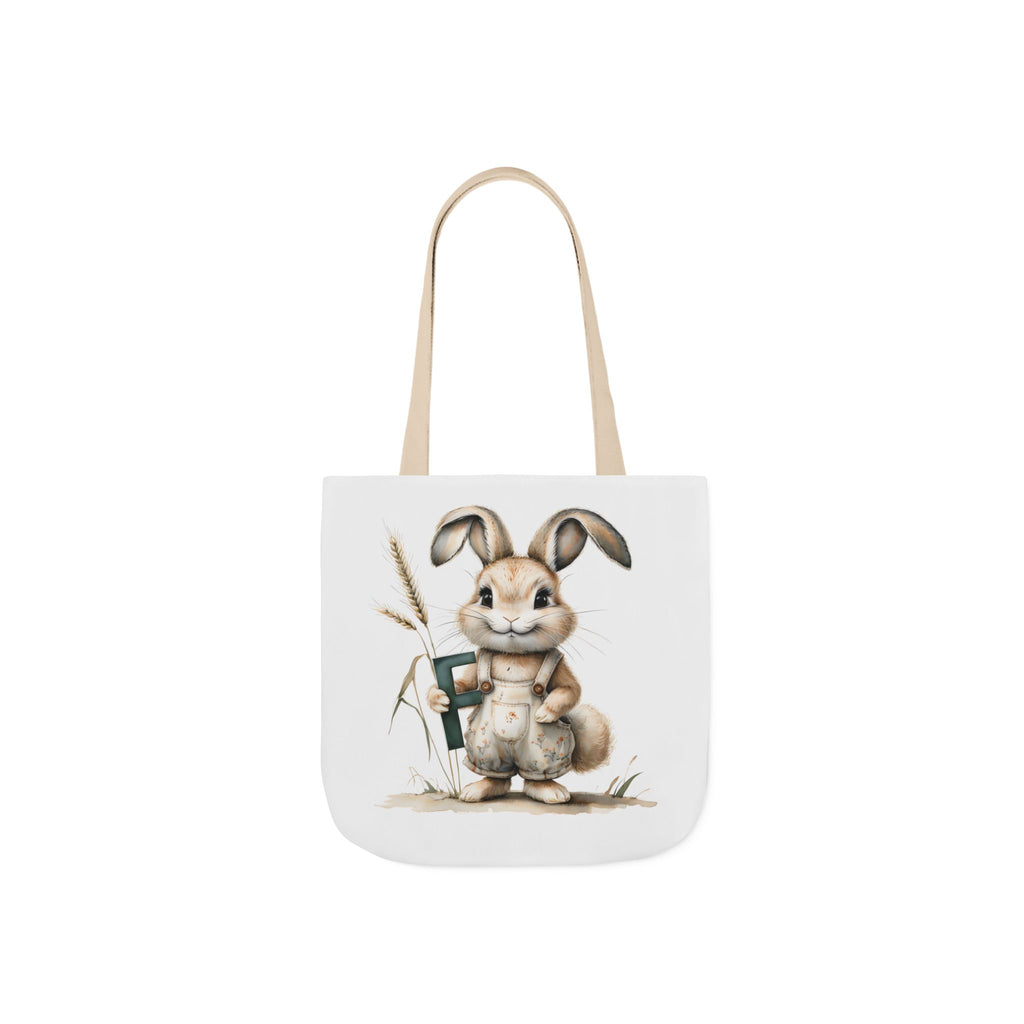 Charming Letter F Rabbit Canvas Tote Bag, Perfect for Easter, Gardening, Eco-Friendly Shopping, Cute Animal Lover Gift