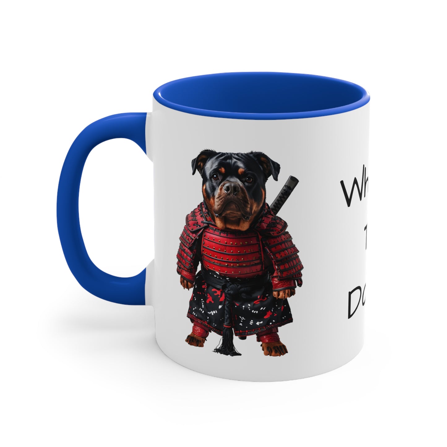 Rottweiler in Samurai Outfit Accent Mug Where's the donuts Perfect Gift for Dog Lovers & Pet Owners
