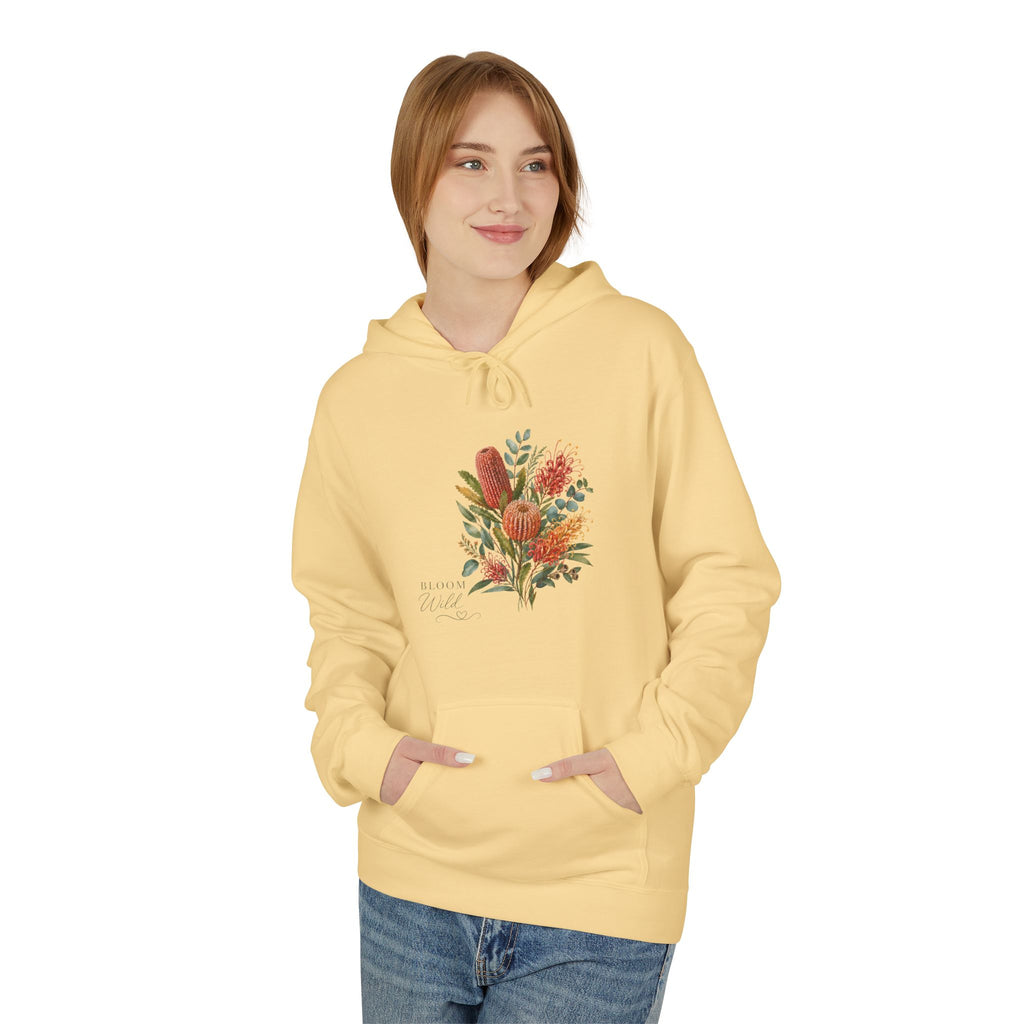 Sand hoodie with watercolor wildflower bouquet graphic