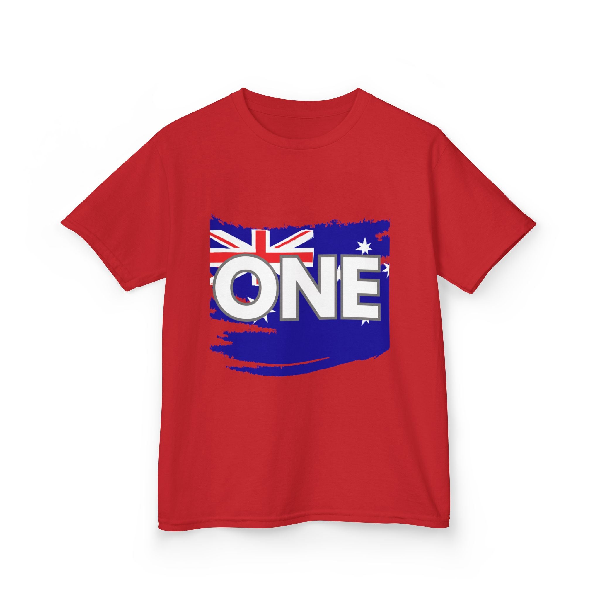 Kids Tee — "ONE" Australia Map Torn Flag Unity Design (Patriotic Australia Day Shirt)