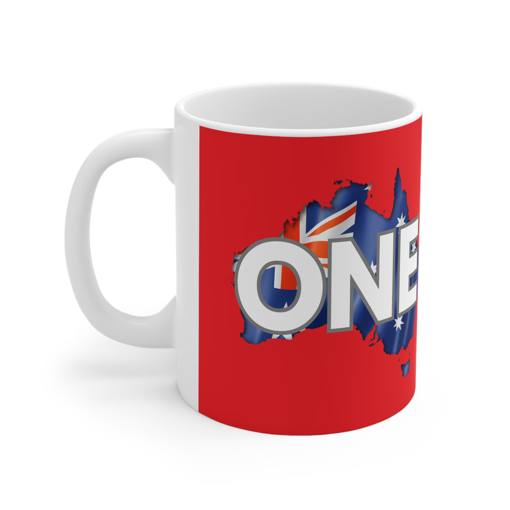 Australia ONE Flag Map Unity Red Ceramic Coffee Mug — 11oz