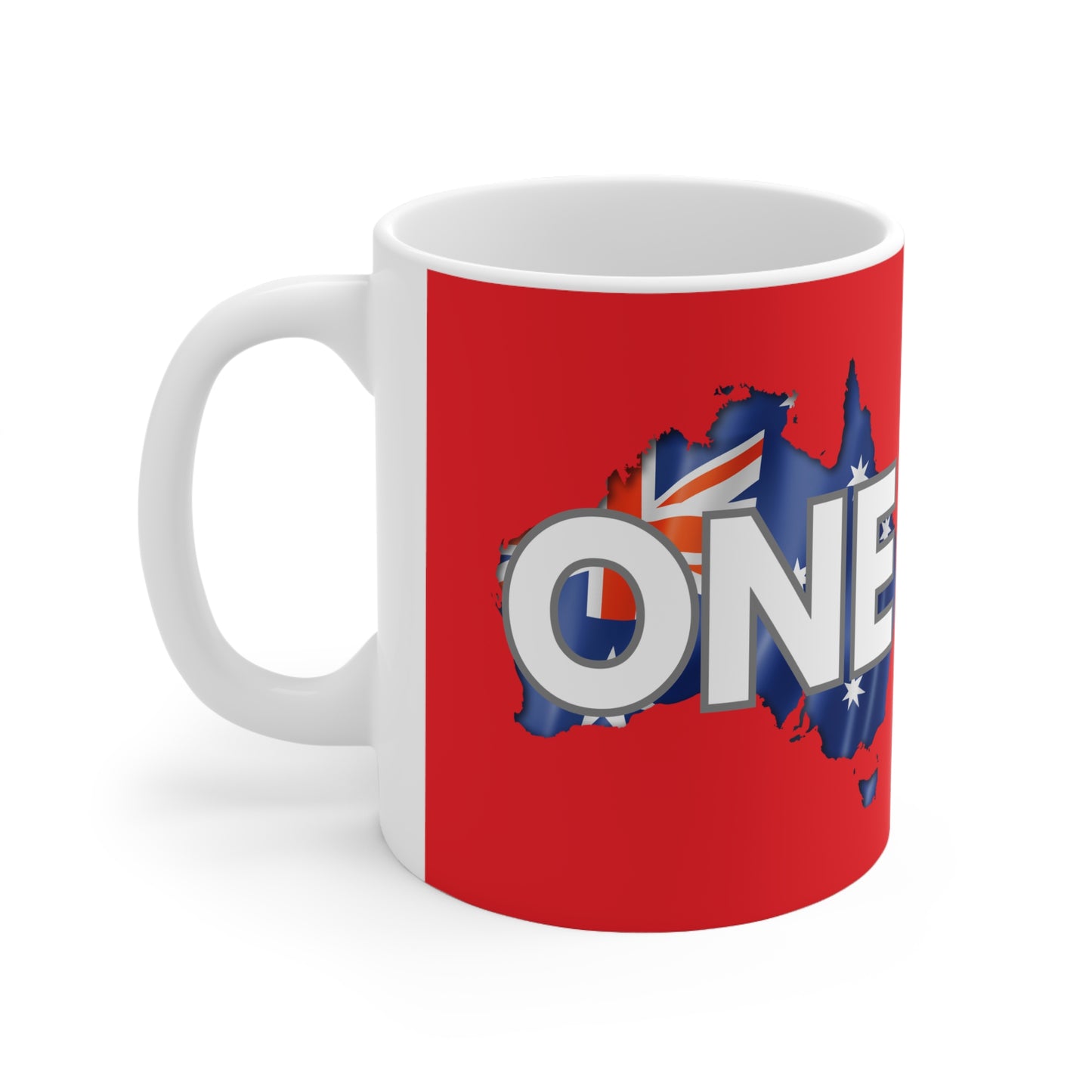 Australia ONE Flag Map Unity Red Ceramic Coffee Mug — 11oz
