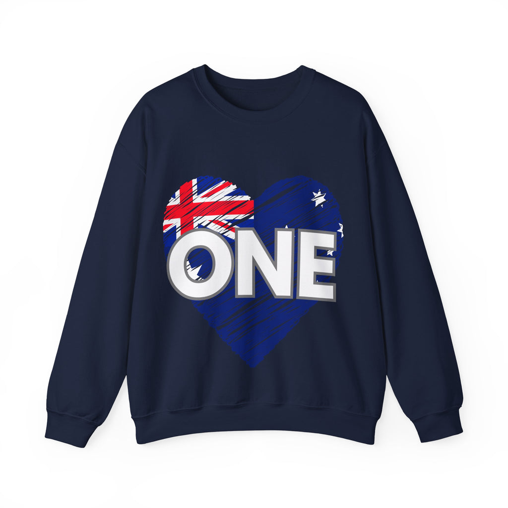 Australia ONE Heart Crewneck Unity Sweatshirt – Patriotic Aussie Design