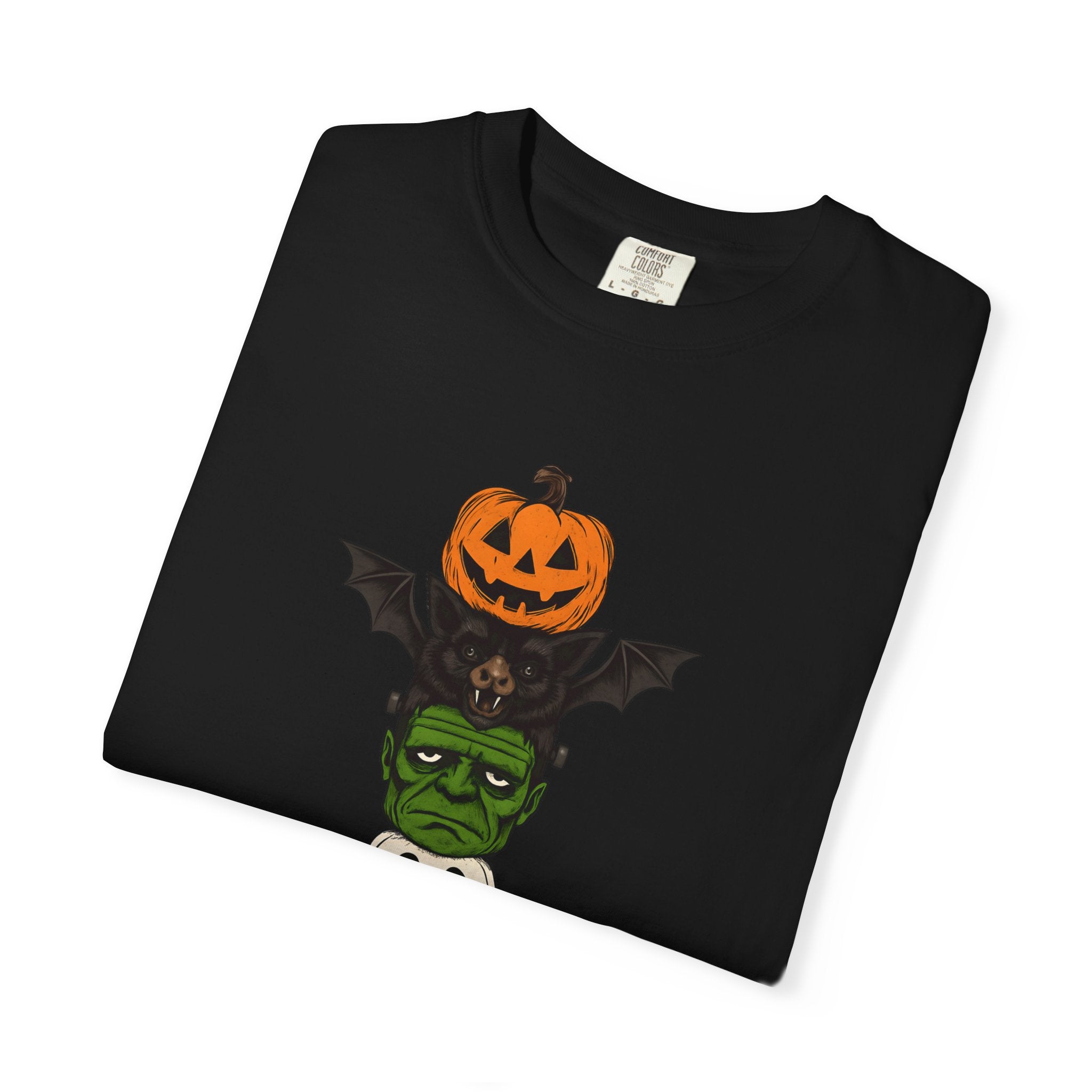 Halloween Totem Tee — Stacked Pumpkin, Bat, Frankenstein, Ghost & Prince of Darkness POP Graphic T-Shirt