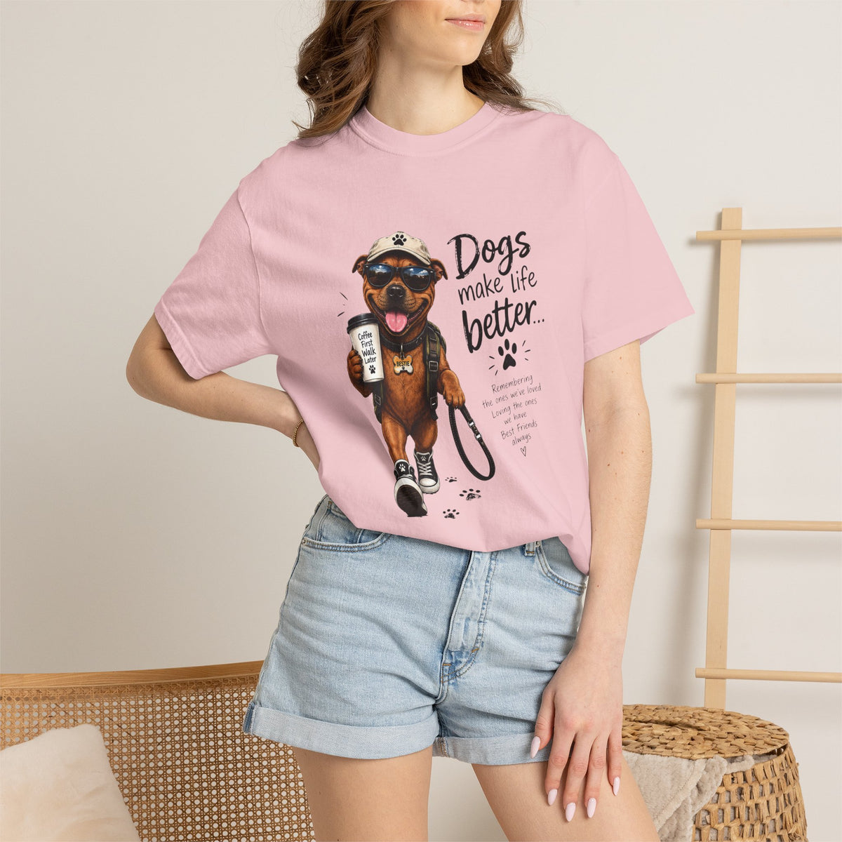 Dog Lovers Staffy T‑Shirt — "Dogs Make Life Better" Graphic Tee