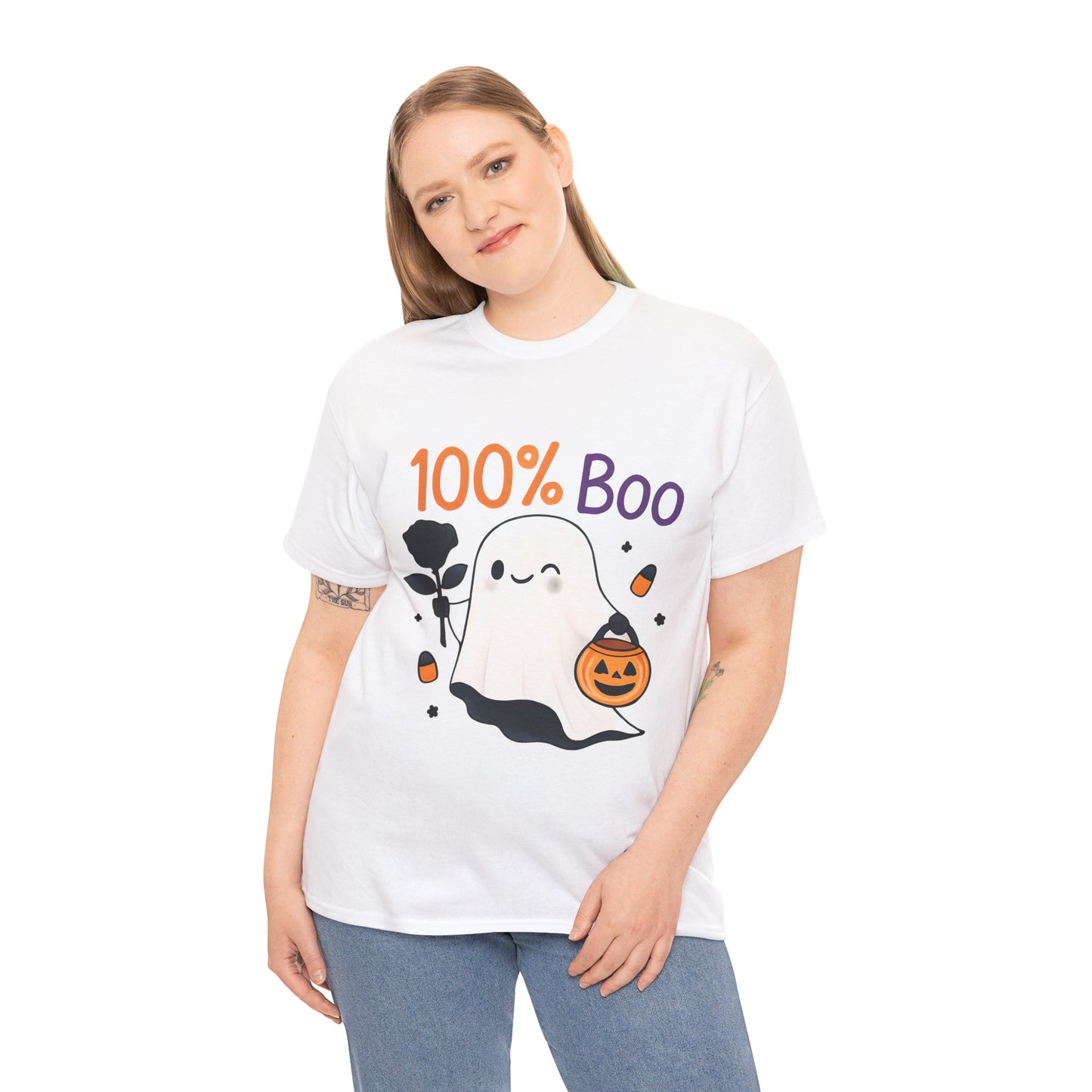 100% Boo Ghost Tee | Unisex Heavy Cotton Tee, Halloween Shirt, Casual Wear, Gift for Ghost Lovers, Cute Halloween Apparel