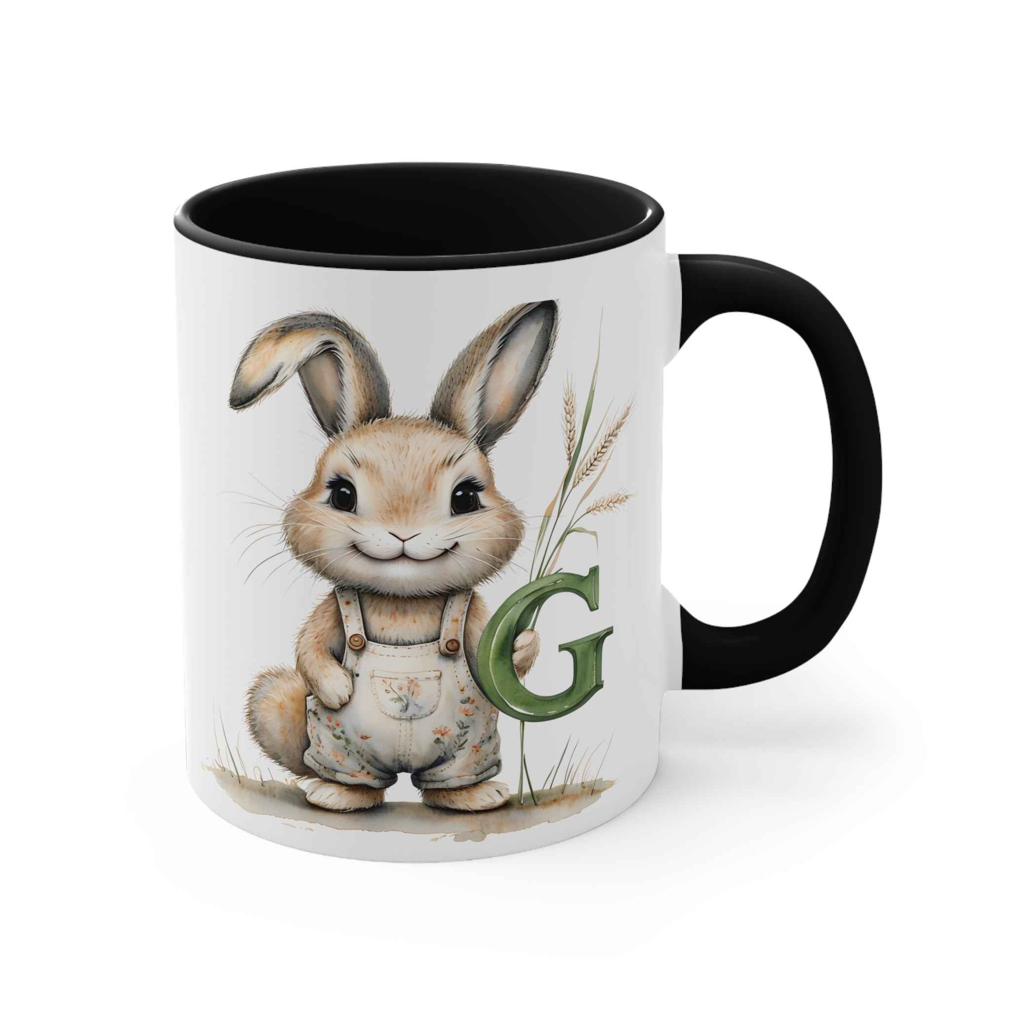 Whimsical Letter G Bunny Accent Mug, Perfect for Easter Mornings, Cute Gift for Kids, Animal Lover's Coffee Cup, Fun Spring Decor, Unique
