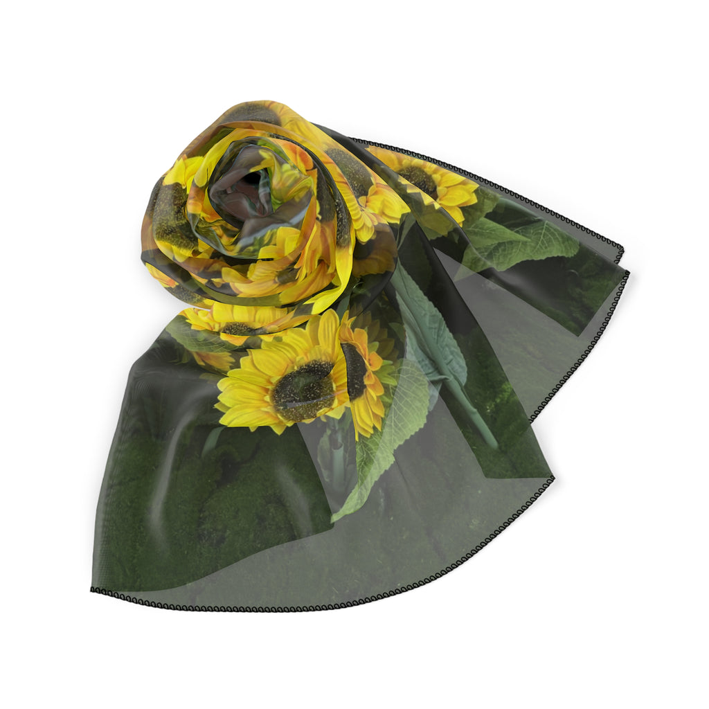Lots of Sunflowers Poly Scarf — Lightweight Silk-Look Fashion Scarf