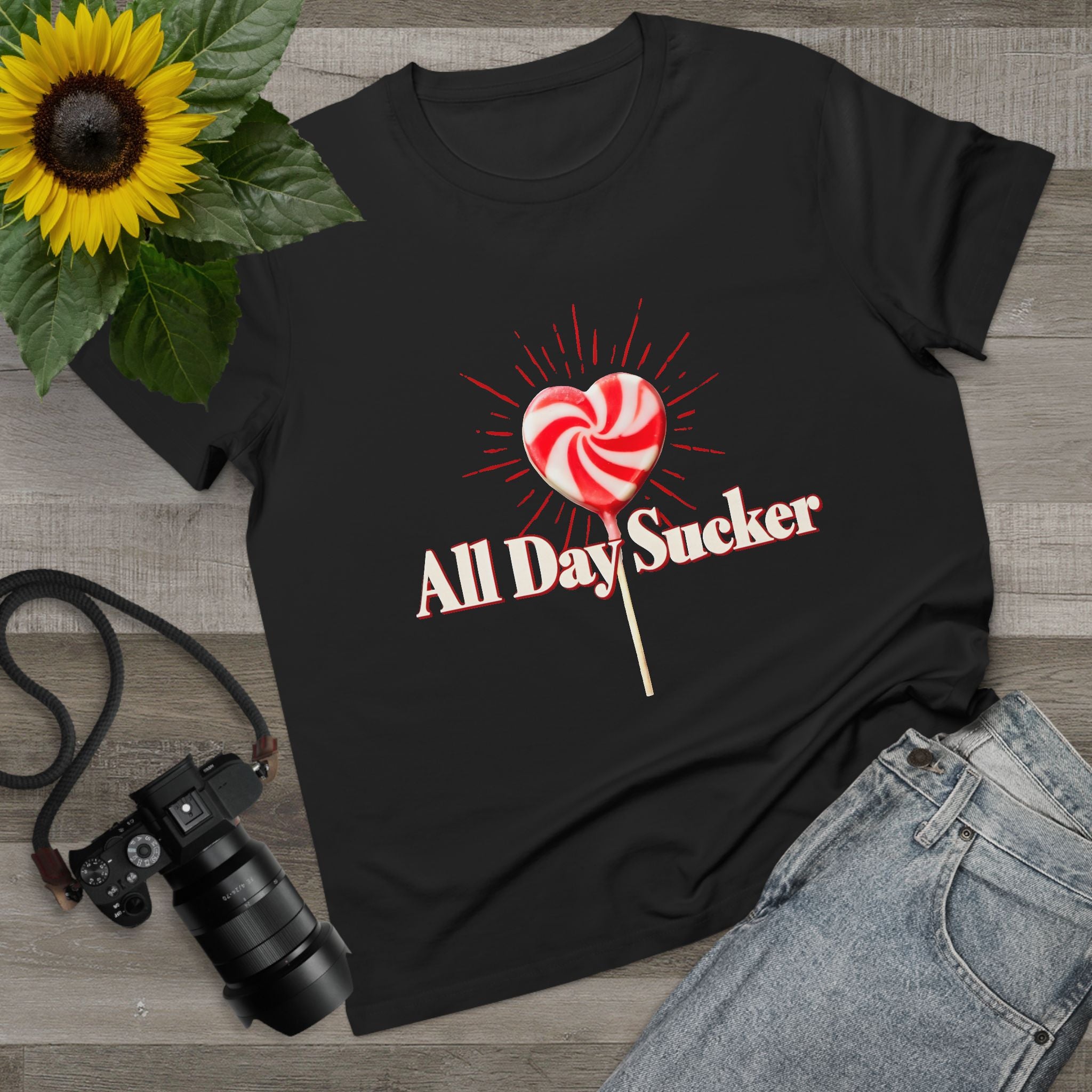 Maple Tee, Valentines Day Lollipop Women's Graphic Shirt, Heart Candy Top