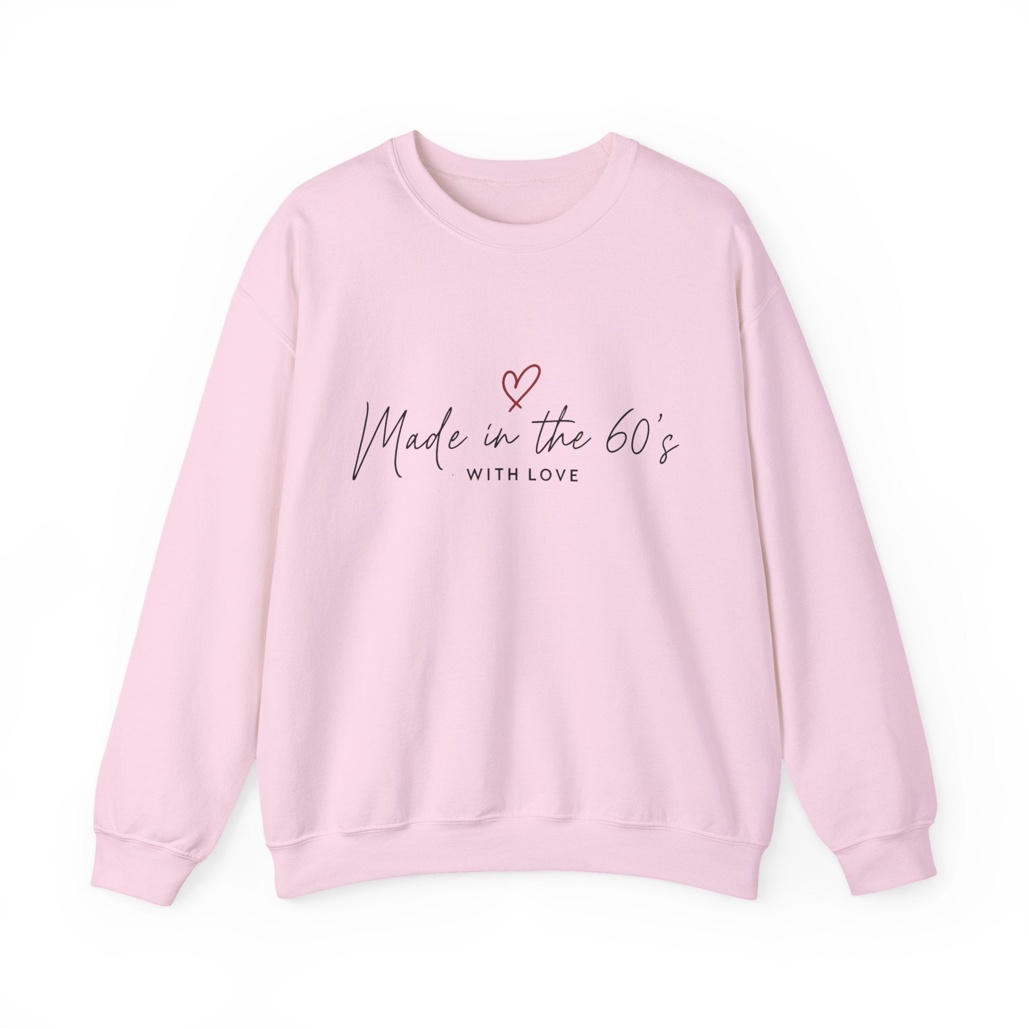 Light pink unisex crewneck sweatshirt with long sleeves and 'Made in the 60's' print
