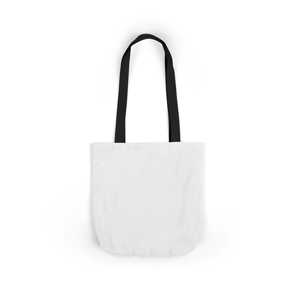 Canvas tote bag with black straps, plain white front