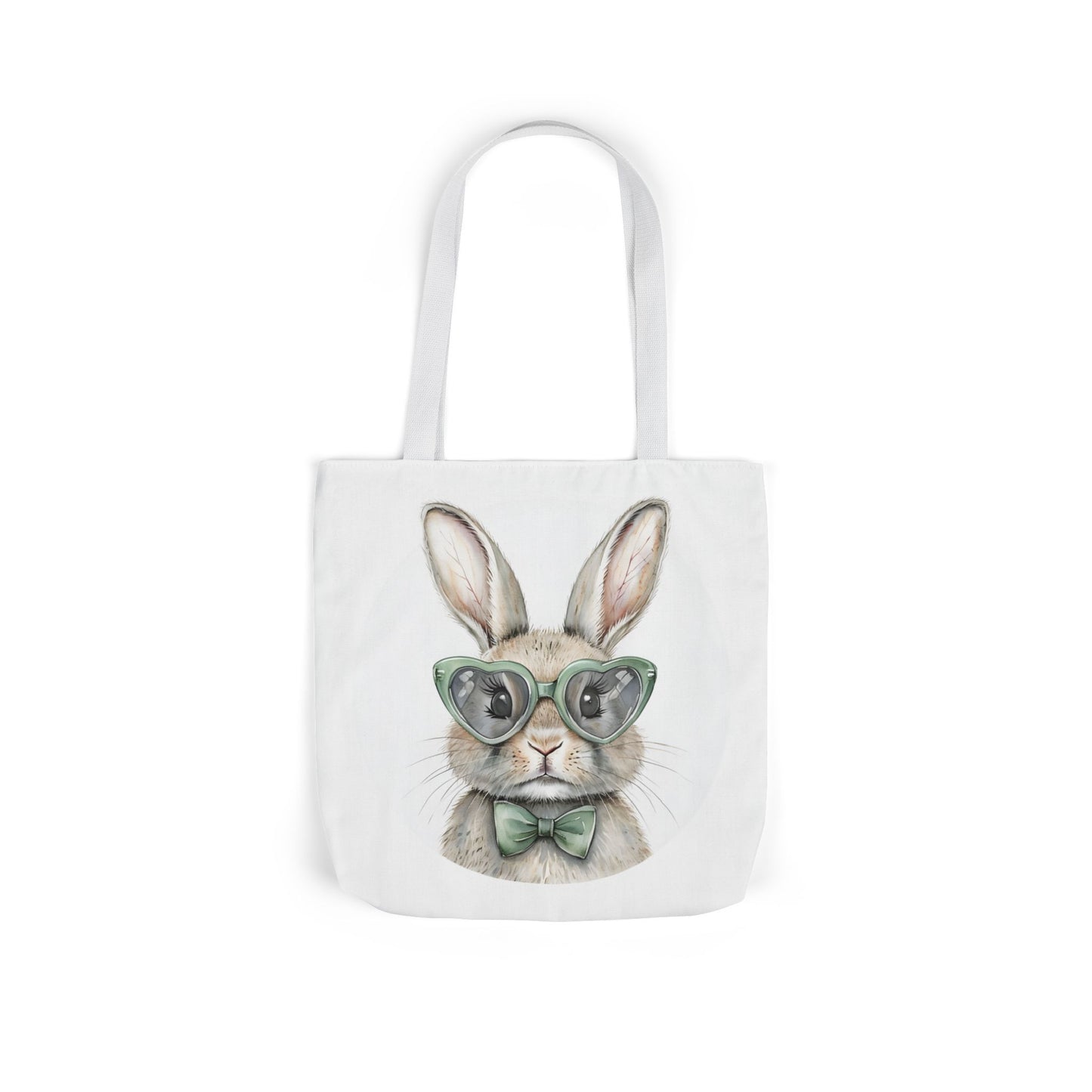 Playful Double Sided Bunny Canvas Tote Bag with 5-Color Straps, Eco-Friendly, Spring Gift, Perfect for Easter, Cute Animal Lover Bag