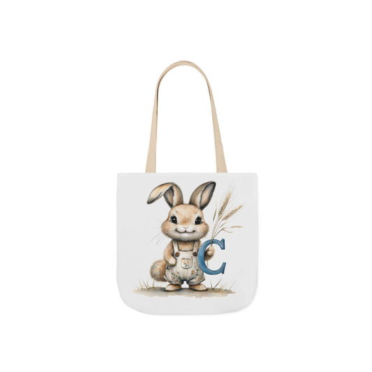 Adorable Letter C Bunny Canvas Tote Bag 5-Color Straps, Cute Easter Gift, Eco-Friendly Shopper, Animal Lover's Accessory, Spring Decor