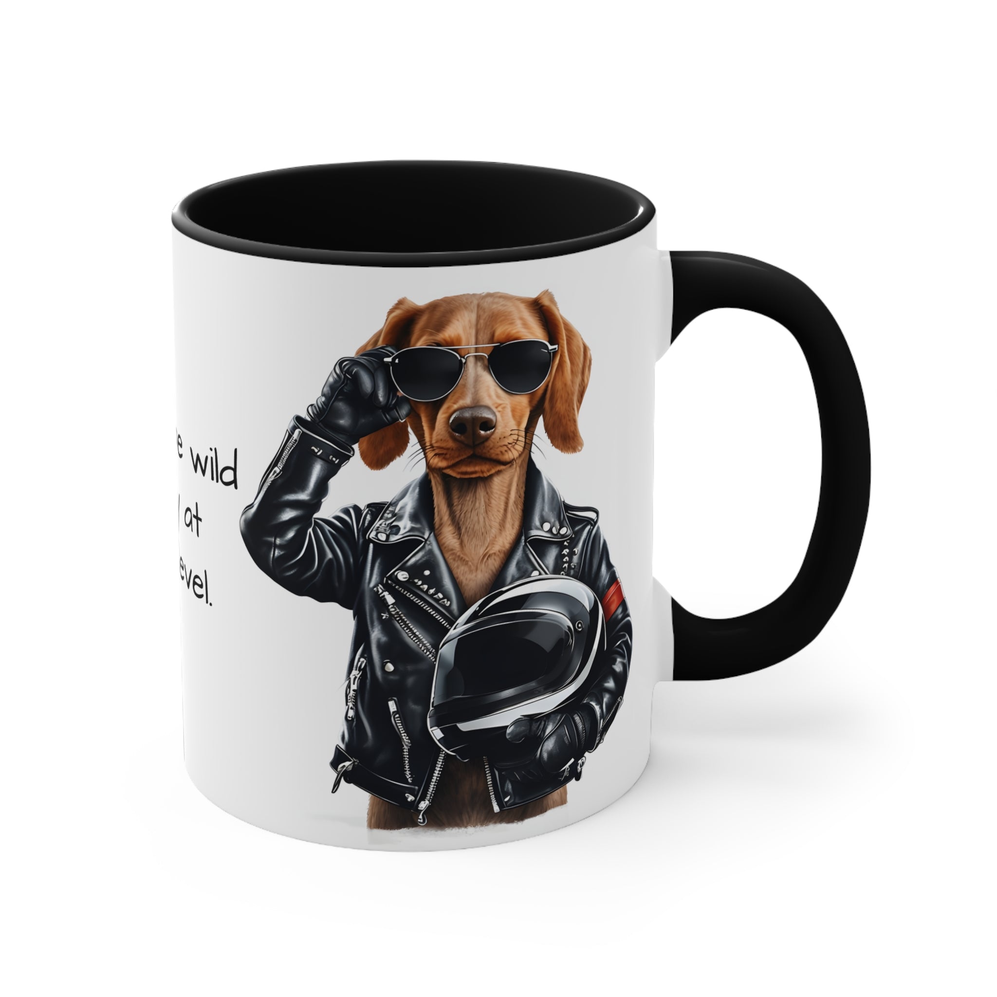 Brown Dachshund in Motorbike Outfit Accent Mug Trendy Dog Lover Mug Ideal Gift for Motorcycle and Dog Fans