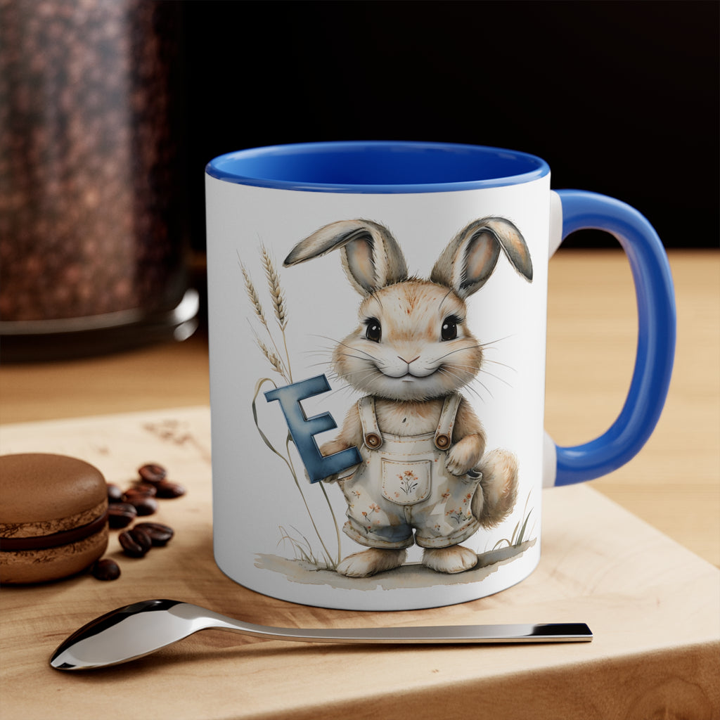 Whimsical Letter E Bunny Accent Mug, Cute Rabbit Coffee Cup, Perfect for Easter, Gift for Kids, Fun Decor Item, Springtime Beverage Holder
