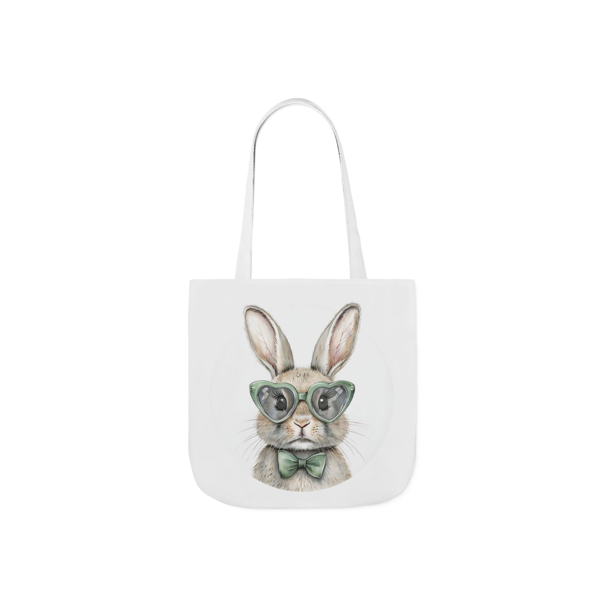 Canvas tote bag with bunny face print and white shoulder strap